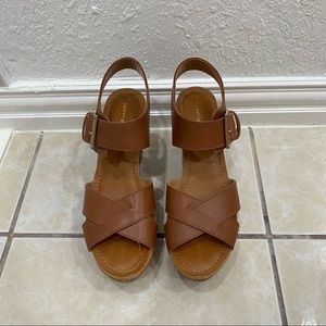 Brown leather wedges
